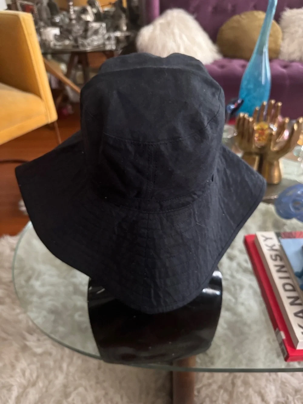 J.Crew 100% Linen Dark Navy Blue Large Brim Bucket Sun Hat Style 69554 S/M
